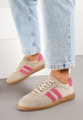 Beżowo-Różowe Sneakersy na Płaskiej Podeszwie ze Skórzaną Wkładką i Geometrycznym Wzorem Nelirria. Brązowe obuwie sportowe damskie Born2be, z jeansu, bez zapięcia, tenisowe. Za 179.99 zł.