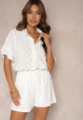 Biały Komplet Krótkie Spodenki i Wiązana Koszula Fredefia. Białe koszule damskie Renee, na lato, bez wzorów, eleganckie, bez kołnierzyka, bez ramiączek. Za 129.99 zł.