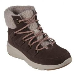 Buty do chodzenia damskie Skechers Glacial Ultra Wint. Brązowe obuwie sportowe damskie Skechers, z materiału, za kostkę, bez zapięcia, trekkingowe. Za 553.00 zł.