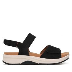 Sandały Josef Seibel. Czarne sandały damskie Josef Seibel, bez wzorów, bez obcasa, na płaskiej podeszwie, bez zapięcia. Za 419.99 zł.