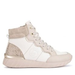 Trzewiki Remonte. Brązowe botki damskie Remonte, bez obcasa, na płaskiej podeszwie, bez zapięcia. Za 359.00 zł.