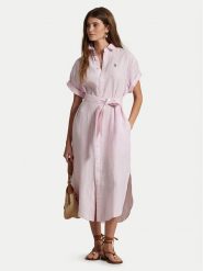 Polo Ralph Lauren Sukienka koszulowa 211965843001 Różowy Regular Fit. Czerwone sukienki damskie Polo Ralph Lauren, bez wzorów, ze lnu, bez ramiączek. Za 929.99 zł.
