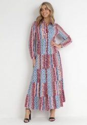 Niebiesko-Różowa Rozkloszowana Sukienka Koszulowa Maxi Jayin. Niebieskie sukienki damskie Born2be, bez wzorów, z tkaniny, bez ramiączek. W wyprzedaży za 118.99 zł.