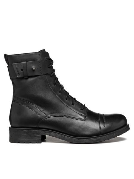 Geox Trzewiki D Rawelle D466RC 0TU43 C9999 Czarny. Czarne botki damskie Geox, ze skóry, bez obcasa, na płaskiej podeszwie, bez zapięcia. Za 329.99 zł.