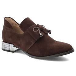 Czekoladowe Półbuty Armodo Eleganckie Damskie Obuwie Welurowe. Brązowe półbuty damskie Armodo, bez wzorów, z weluru, bez obcasa, na obcasie, bez zapięcia. Za 356.99 zł.