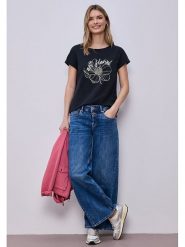 Street One Koszulka w kolorze granatowym rozmiar: 34. Niebieskie bluzki damskie Street One, bez wzorów, z bawełny, street, bez kołnierzyka, bez ramiączek. Za 52.79 zł.