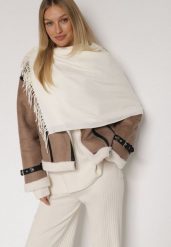 Jasnobeżowy Gładki Szalik z Frędzlami Vetiela. Brązowe szaliki damskie Born2be, na zimę, bez wzorów, z jeansu. Za 34.99 zł.