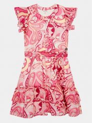 Guess Sukienka codzienna J4GK09 WA2T0 Różowy Regular Fit. Czerwone sukienki dziewczęce Guess, z aplikacjami, z syntetyku, bez ramiączek, proste. Za 439.99 zł.