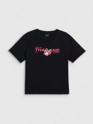 4F T-shirt loose z nadrukiem damski - czarny L. Czarne t-shirty damskie 4F, l, bez wzorów, z bawełny, bez kołnierzyka. Za 69.99 zł.
