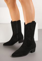 Czarne Ażurowe Botki Vices na Obcasie w Stylu Kowbojek Helori. Czarne botki damskie Born2be, z jeansu, boho, bez obcasa, na obcasie, bez zapięcia. Za 139.99 zł.