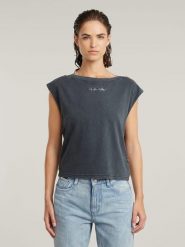 G-Star Koszulka w kolorze antracytowym rozmiar: S. Czarne bluzki damskie G-Star, s, bez wzorów, z bawełny, retro, bez kołnierzyka, bez ramiączek. Za 126.15 zł.