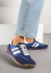 Granatowe Sneakersy Vico z Ozdobnymi Paskami Voinea. Niebieskie obuwie sportowe damskie Renee, na lato, z jeansu, bez zapięcia. Za 119.99 zł.