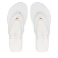 Japonki Guess. Białe klapki damskie Guess, z aplikacjami, bez obcasa, bez zapięcia. Za 145.99 zł.