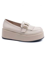 C'M Mokasyny w kolorze kremowym na koturnie rozmiar: 37. Brązowe mokasyny damskie C'M, bez obcasa. Za 117.17 zł.