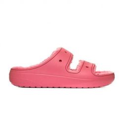 Klapki damskie Crocs Classic Cozzzy. Czerwone klapki damskie Crocs, bez wzorów, z materiału, bez obcasa, bez zapięcia. W wyprzedaży za 179.00 zł.