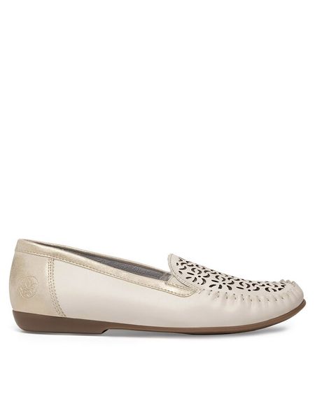 Rieker Mokasyny L6350-60 Beżowy. Brązowe mokasyny damskie Rieker, ze skóry, bez obcasa. Za 219.99 zł.