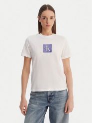 Calvin Klein Jeans T-Shirt LV047F819G Biały Classic Fit. Białe t-shirty damskie Calvin Klein Jeans, s, bez wzorów, z bawełny, bez kołnierzyka. Za 129.99 zł.