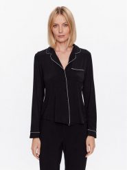Hunkemöller Koszulka piżamowa Jacket 201739 Czarny Regular Fit. Czarne koszule nocne i halki Hunkemöller, xxl, bez wzorów, z wiskozy, bez kołnierzyka, bez ramiączek. Za 119.99 zł.