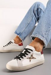 Beżowe Sneakersy ze Sznurowaniem Naszywką Gwiazdki i Brokatem Querena. Brązowe obuwie sportowe damskie Renee, bez zapięcia. Za 74.99 zł.