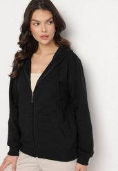 Czarna Bawełniana Bluza Rozpinana z Kapturem i Sznurkiem Teloriela. Czarne bluzy damskie Born2be, l, z aplikacjami, z bawełny, z kapturem. Za 59.99 zł.