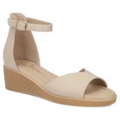 Skórzane sandały damskie na koturnie beżowe Filippo DS7635. Brązowe sandały damskie Filippo, bez wzorów, ze skóry, bez obcasa, na koturnie, bez zapięcia. Za 179.99 zł.