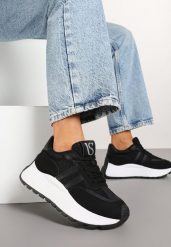 Czarne Sneakersy Vices na Grubej Podeszwie Ozdobione Paskami Seloriel. Czarne obuwie sportowe damskie Born2be, bez zapięcia. Za 89.99 zł.