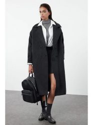 Trendyol Płaszcz przejściowy w kolorze antracytowym rozmiar: 40. Czarne płaszcze damskie Trendyol, bez wzorów, bez kaptura. Za 171.28 zł.