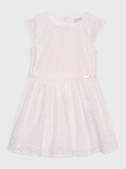 Guess Sukienka codzienna K3GK10 WFBC0 Biały Regular Fit. Białe sukienki dziewczęce Guess, z aplikacjami, z bawełny, bez ramiączek, proste. Za 249.99 zł.