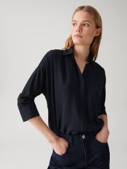 OPUS Bluzka w kolorze granatowym rozmiar: 40. Niebieskie bluzki damskie Opus, bez wzorów, z wiskozy, bez kołnierzyka, bez ramiączek. Za 117.99 zł.