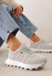 Jasnozielone Sneakersy na Platformie z Zamszu Naturalnego z Perforacją Zitrina. Zielone obuwie sportowe damskie Renee, bez zapięcia. Za 219.99 zł.