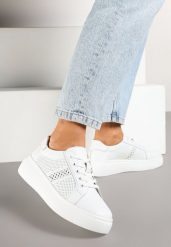 Białe Płaskie Ażurowe Sneakersy ze Skóry Naturalnej i Skórzaną Wkładką Lavili. Białe obuwie sportowe damskie Renee, z jeansu, bez zapięcia. Za 159.99 zł.