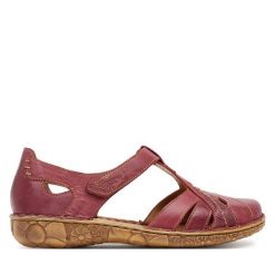 Sandały Josef Seibel. Czerwone sandały damskie Josef Seibel, bez wzorów, bez obcasa, na płaskiej podeszwie, bez zapięcia. Za 329.99 zł.