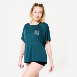 Koszulka z krótkim rękawem do tańca nowoczesnego damska Starever. Niebieskie koszulki damskie DOMYOS, xs, bez wzorów, z lyocellu, bez kołnierzyka, bez ramiączek. Za 64.99 zł.