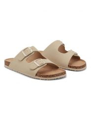 Inselhauptstadt Klapki w kolorze beżowym rozmiar: 40. Brązowe klapki damskie Inselhauptstadt, bez wzorów, z otwartym noskiem, bez obcasa, bez zapięcia. Za 70.90 zł.