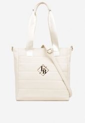 Biała Pikowana Torebka Shopperka z Metaliczną Aplikacją i Paskiem na Ramię Flessira. Białe shopper bag Born2be, z jeansu, na ramię, pikowane, bez dodatków. Za 99.99 zł.