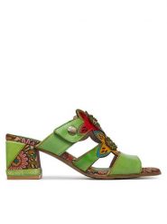 Laura Vita Klapki Jacqueso 09 Zielony. Zielone klapki damskie LAURA VITA, bez wzorów, ze skóry, bez obcasa, bez zapięcia. Za 389.99 zł.