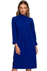Sukienka elegancka pudełkowa z dekoracyjnymi zaszewkami chabrowa. Niebieskie sukienki damskie Stylove, bez wzorów, biznesowe, bez ramiączek. Za 359.00 zł.