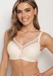 Beżowy Biustonosz Koronkowy Typu Full Cup z Regulowanymi Ramiączkami i Cyrkoniami Ellasine. Brązowe biustonosze Born2be, bez wzorów, z koronki. Za 39.99 zł.