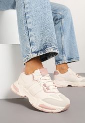 Beżowo-Różowe Sneakersy w Streetwearowym Stylu z Ozdobnymi Przeszyciami Isallena. Brązowe obuwie sportowe damskie Renee, bez zapięcia. Za 99.99 zł.