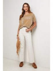 Lin Passion Koszulka w kolorze karmelowym rozmiar: 40/42. Brązowe bluzki damskie Lin Passion, bez wzorów, z bawełny, klasyczne, bez kołnierzyka, bez ramiączek. Za 100.99 zł.