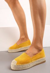 Żółte Casualowe Espadryle na Grubej Podeszwie Ozdobionej Plecionką Honorelle. Żółte espadryle damskie Renee, bez wzorów, z jeansu, bez obcasa. Za 39.99 zł.