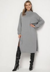 Szara Pudełkowa Sukienka z Wiskozą Ozdobiona Metaliczną Nicią Arfalea. Szare sukienki damskie Born2be, bez wzorów, z jeansu, eleganckie, bez ramiączek. W wyprzedaży za 110.49 zł.