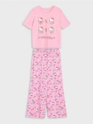 Bawełniana piżama dwuczęściowa z nadrukiem Hello Kitty - różowy. Czerwone piżamy damskie Sinsay, bez wzorów, z bawełny, bez ramiączek. Za 59.99 zł.