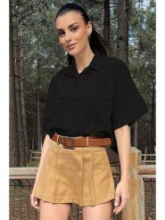 Trend Alacati Koszula w kolorze czarnym rozmiar: L. Czarne koszule damskie Trend Alacati, l, bez wzorów, bez kołnierzyka, bez ramiączek. Za 73.95 zł.