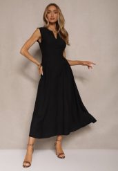 Czarna Rozkloszowana Sukienka z Wiskozy Lirune. Czarne sukienki damskie Renee, bez wzorów, z wiskozy, eleganckie, bez ramiączek. W wyprzedaży za 107.99 zł.