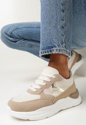 Ciemnobeżowe Sneakersy z Modnymi Wstawkami i Grubą Podeszwą Neleca. Brązowe obuwie sportowe damskie Born2be, z jeansu, bez zapięcia. Za 109.99 zł.