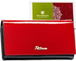 Portfel skórzany Peterson PTN 1N-411 czerwony. Czerwone portfele damskie Peterson, bez wzorów, ze skóry. Za 129.99 zł.