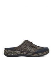 Rieker Klapki CEO-46376-14 Granatowy. Niebieskie klapki damskie Rieker, bez wzorów, ze skóry, bez obcasa, bez zapięcia. Za 329.99 zł.