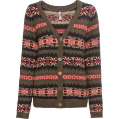 Sweter rozpinany bonprix ciemnozielono-brązowy wzorzysty. Kardigany damskie bonprix. Za 44.99 zł.