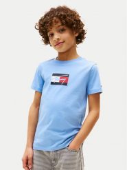 Tommy Hilfiger T-Shirt Script Flag KB0KB09725 Błękitny Regular Fit. Niebieskie t-shirty i koszulki chłopięce Tommy Hilfiger, bez wzorów, z bawełny, bez kołnierzyka, bez ramiączek. Za 89.99 zł.